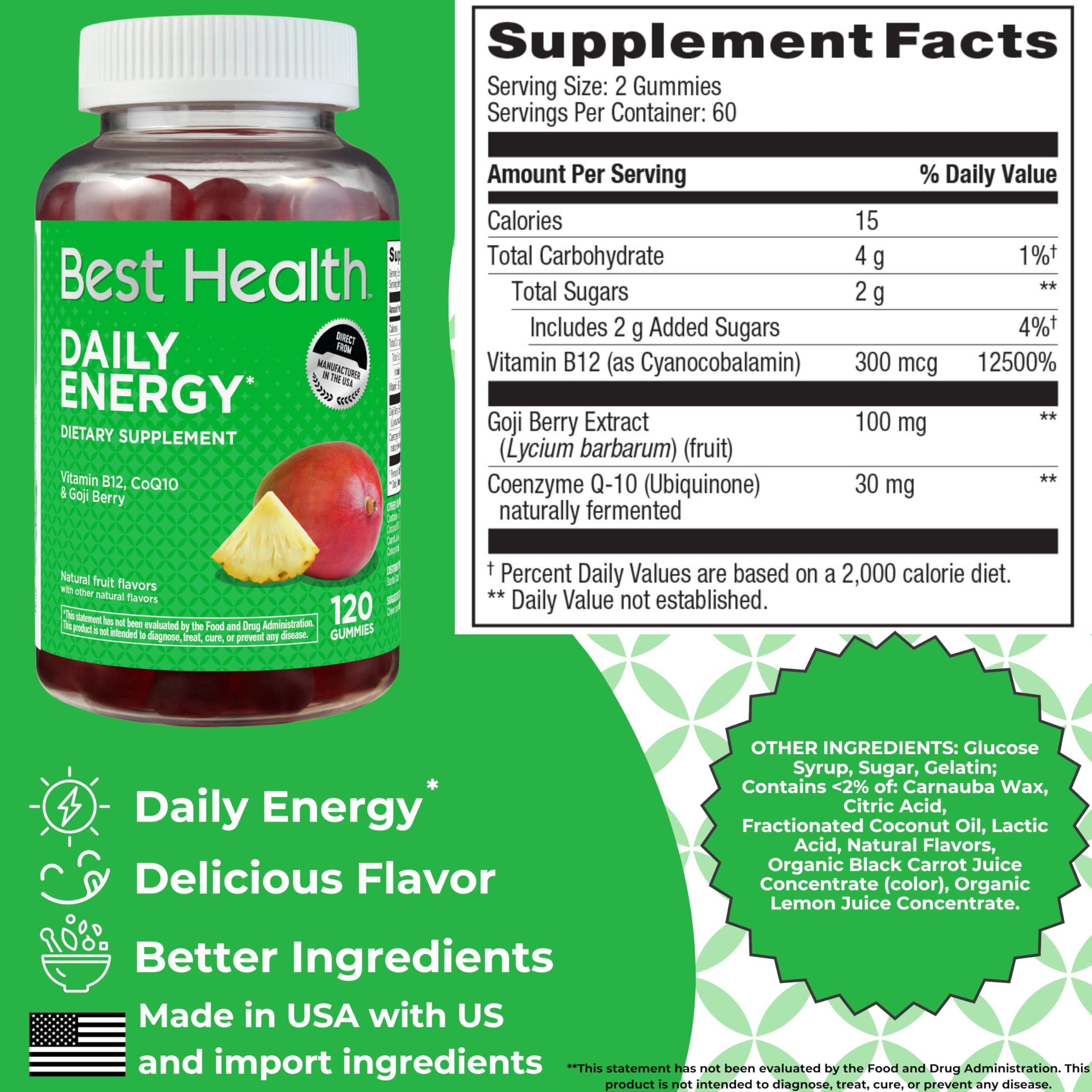 Best Health Daily Energy Gummies with a hand holding a gummy