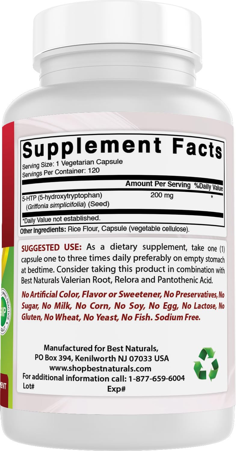 Best Naturals 5-HTP bottle with label details