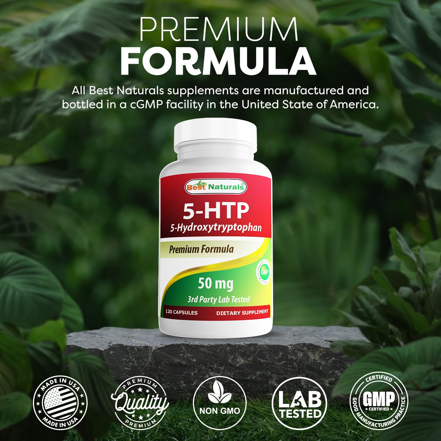 Best Naturals 5-HTP Capsules open bottle with capsules
