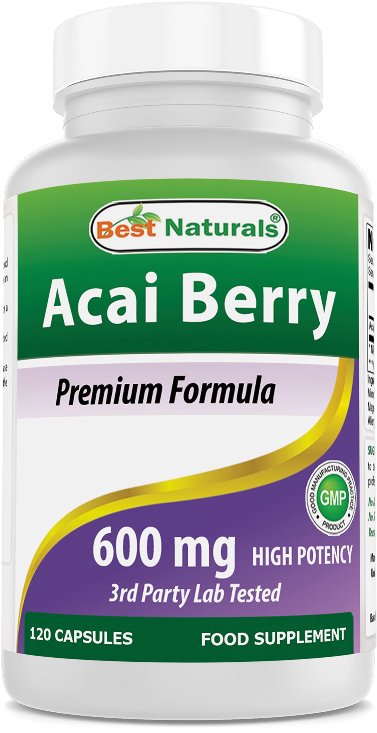 Best Naturals Acai Berry 600 mg supplement front view