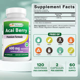Best Naturals Acai Berry 600 mg supplement side view