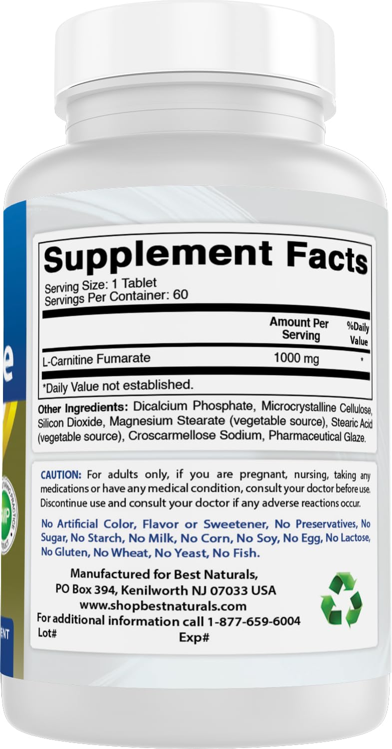 Best Naturals Acetyl-L-Carnitine 1000mg 60 Tablets with measuring spoon