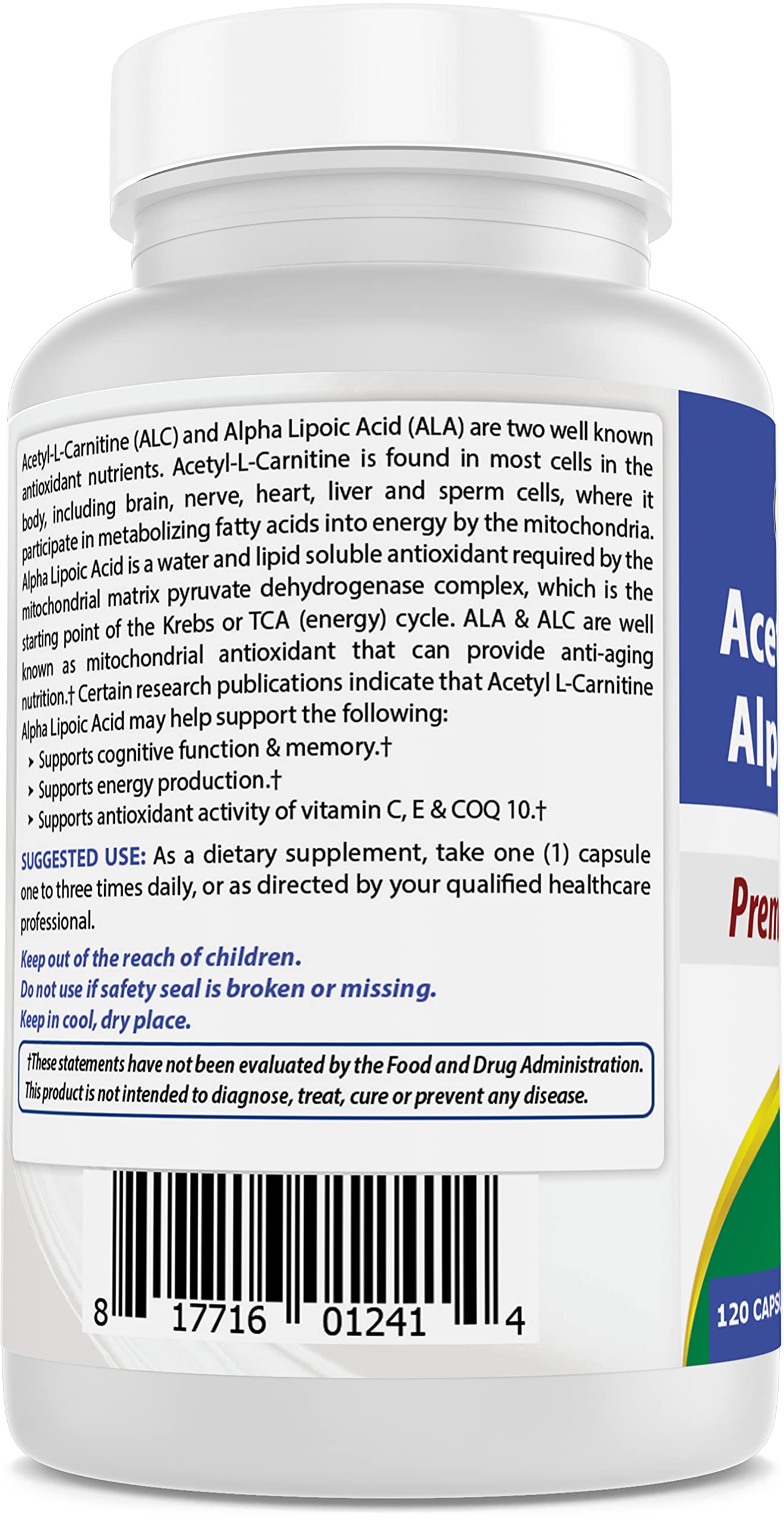 Best Naturals Acetyl L-Carnitine 750mg bottle with ingredients list