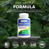 Best Naturals Acetyl L-Carnitine 750mg capsules on a table
