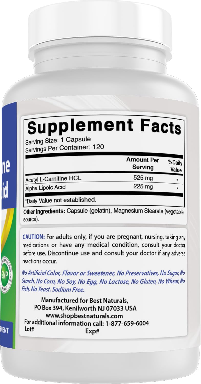 Best Naturals Acetyl L-Carnitine Alpha Lipoic Acid 750 mg bottle packaging