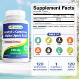 Best Naturals Acetyl L-Carnitine Alpha Lipoic Acid 750 mg bottle side view