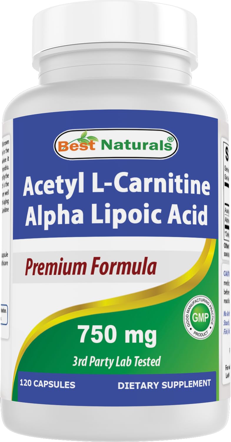 Best Naturals Acetyl L-Carnitine Alpha Lipoic Acid 750 mg front view