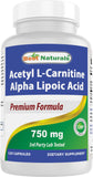 Best Naturals Acetyl L-Carnitine Alpha Lipoic Acid 750 mg front view