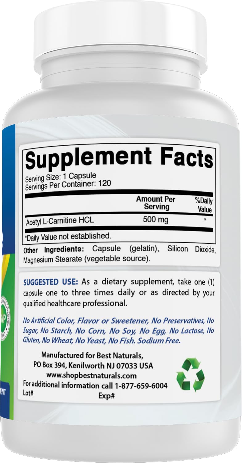 Best Naturals Acetyl L-Carnitine capsules on a wooden surface