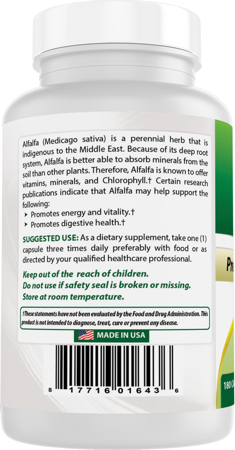Best Naturals Alfalfa Capsules 500mg displayed with herbs