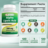 Best Naturals Alpha Lipoic Acid 200mg 120 Capsules bottle side view