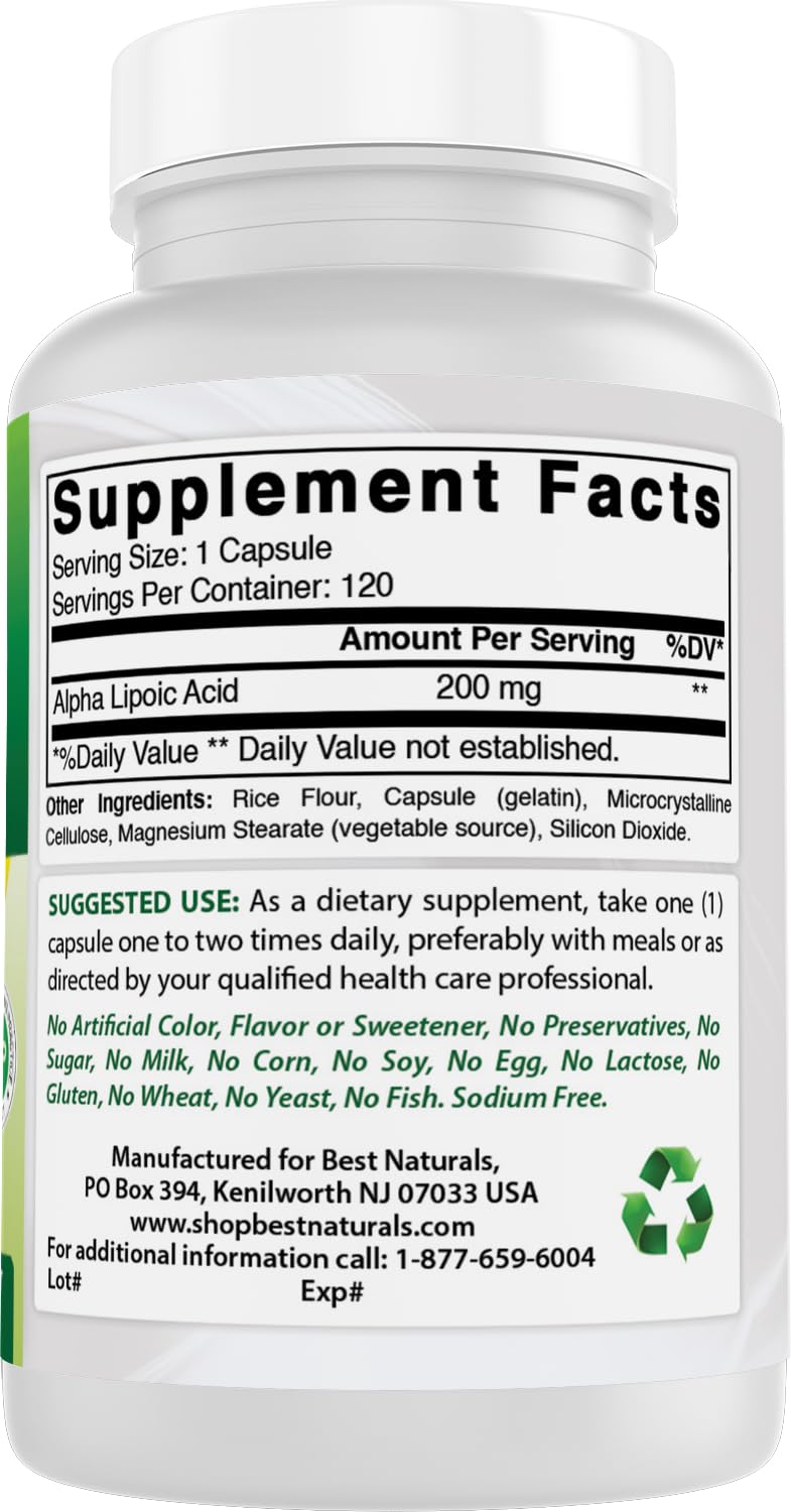 Best Naturals Alpha Lipoic Acid 200mg 120 Capsules ingredients list