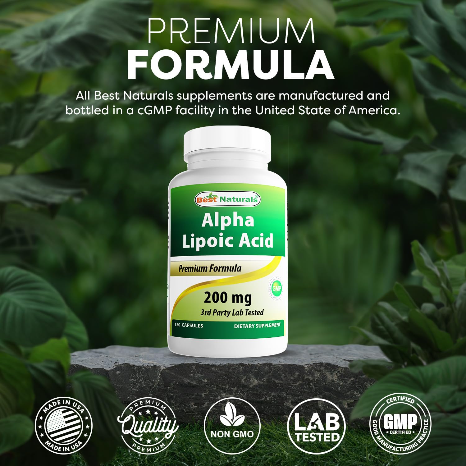 Best Naturals Alpha Lipoic Acid 200mg capsules with measuring spoon