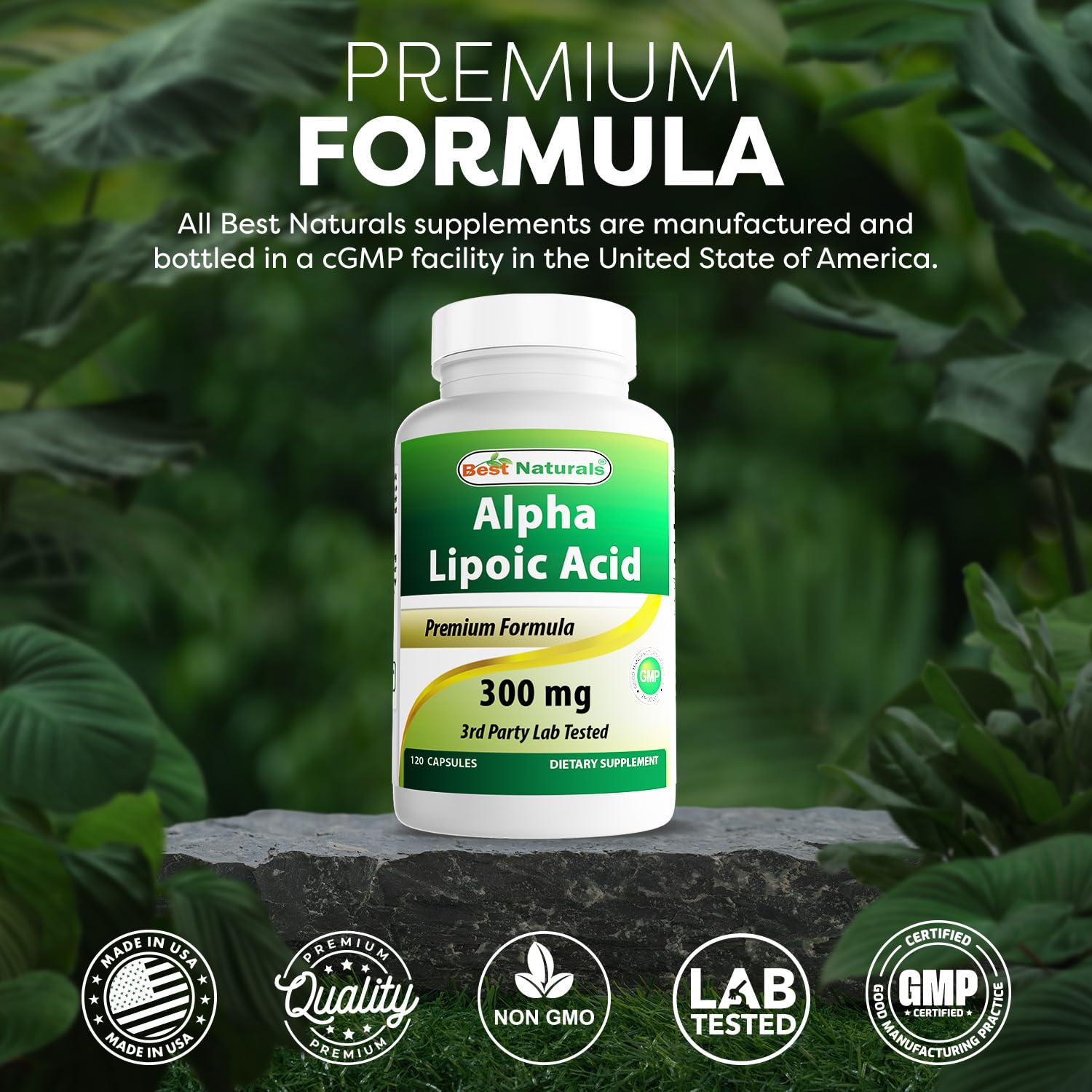 Best Naturals Alpha Lipoic Acid 300mg bottle with label details