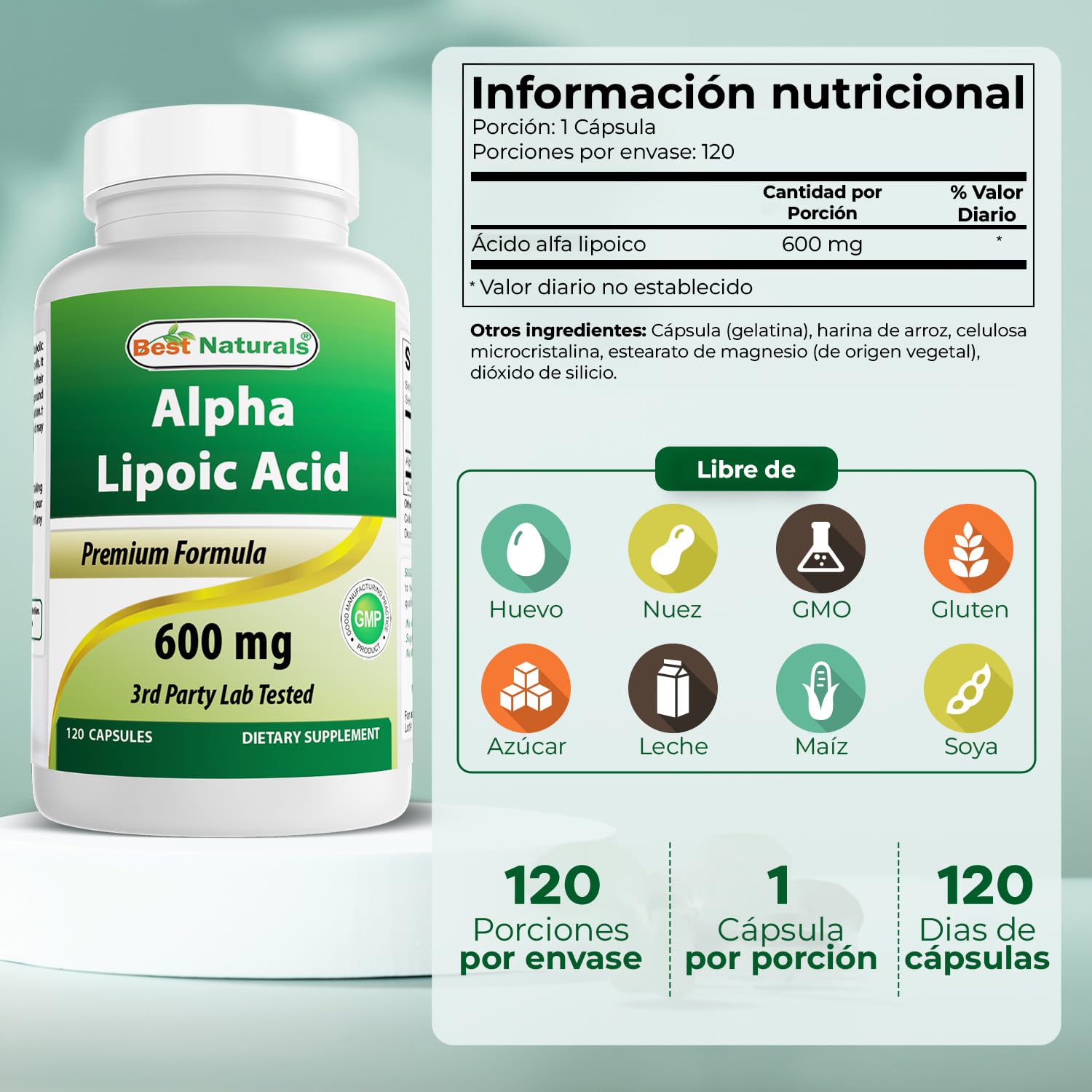 Best Naturals Alpha Lipoic Acid 600 mg capsule close-up
