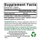 Best Naturals Alpha Lipoic Acid 600mg capsules back view