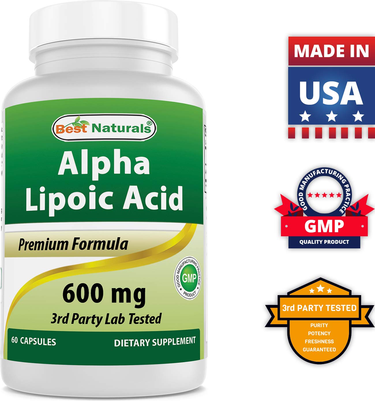 Best Naturals Alpha Lipoic Acid 600mg capsules close-up
