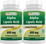 Best Naturals Alpha Lipoic Acid 600mg Capsules front view