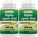 Best Naturals Alpha Lipoic Acid 600mg capsules front view
