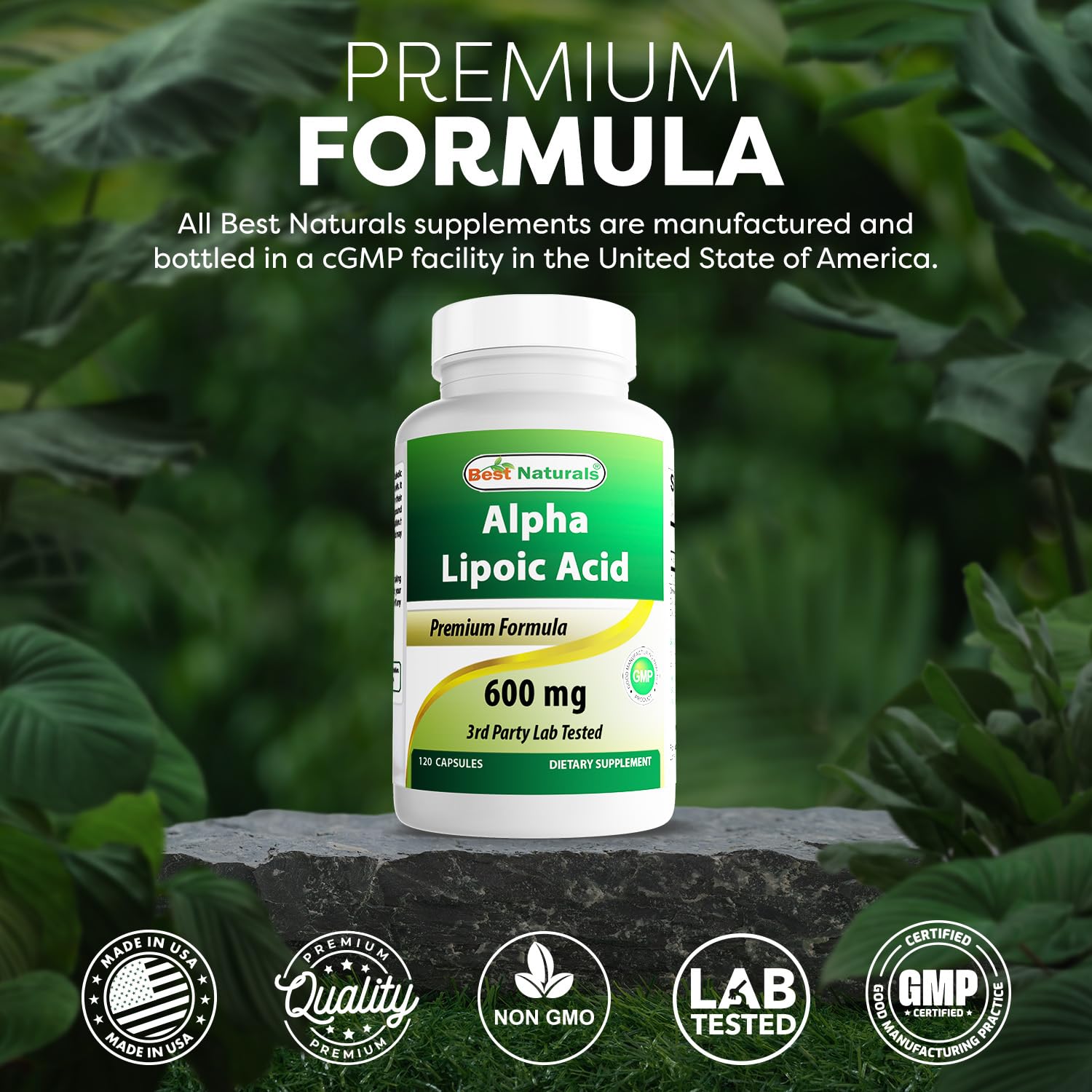 Best Naturals Alpha Lipoic Acid Capsules on a wooden table