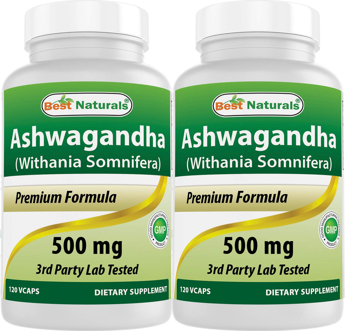 Best Naturals Ashwagandha 500 mg 120 Vegetarian Capsules front view