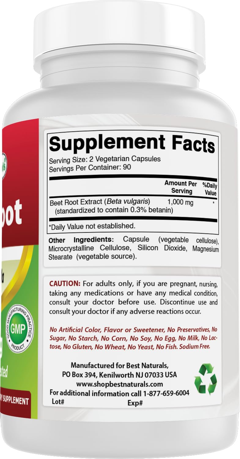 Best Naturals Beet Root Capsules 500mg ingredients list