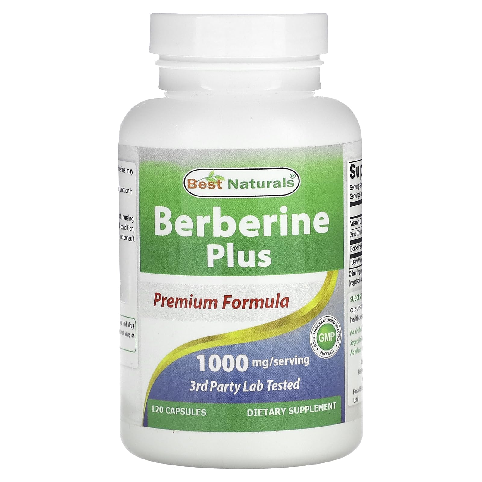 Best Naturals Berberine HCL 1000mg 120 Capsules front view
