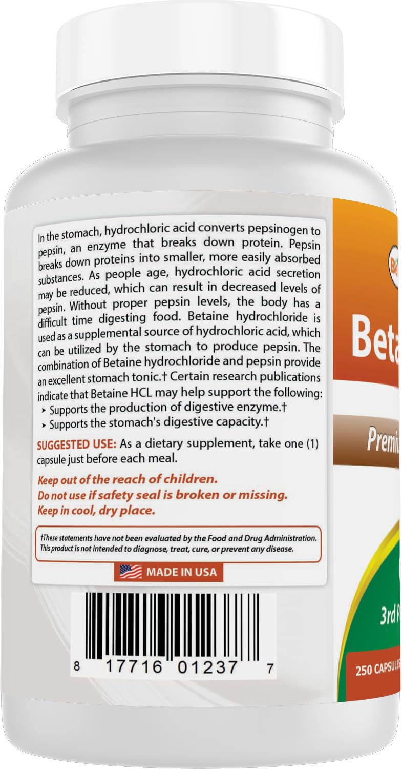 Best Naturals Betaine HCL Capsules nutritional information