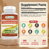 Best Naturals Bilberry Capsules 1000 mg bottle side view