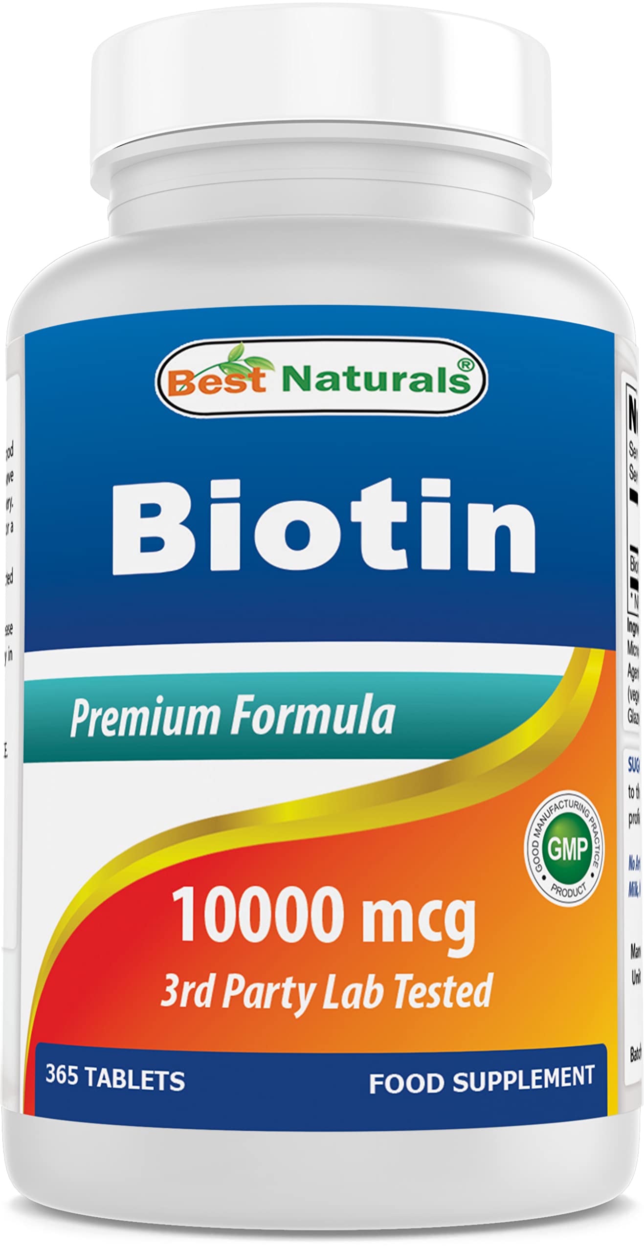 Best Naturals Biotin 10,000 mcg 365 tablets front view
