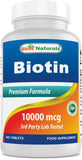 Best Naturals Biotin 10,000 mcg 365 tablets front view