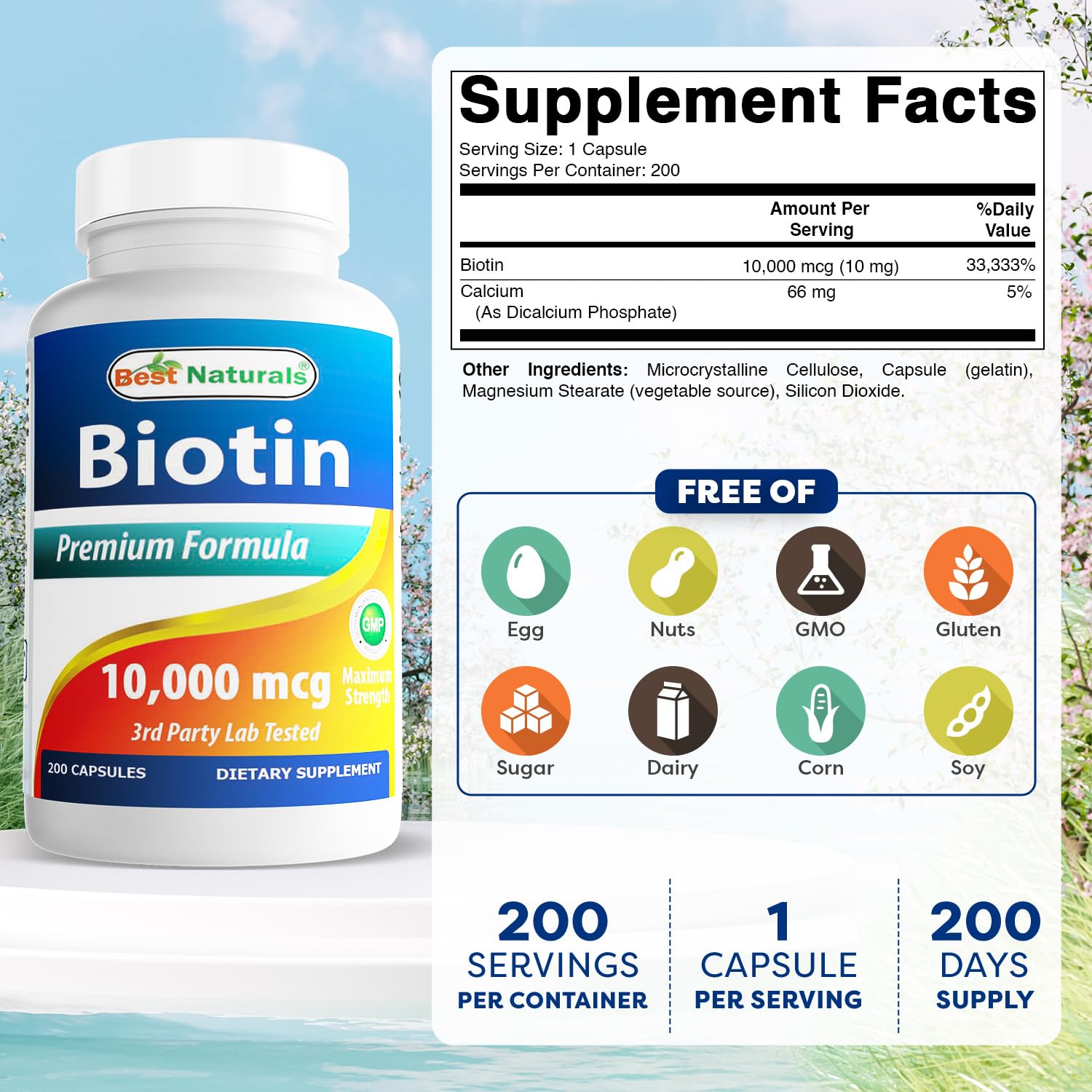 Best Naturals Biotin 10,000 mcg bottle side view