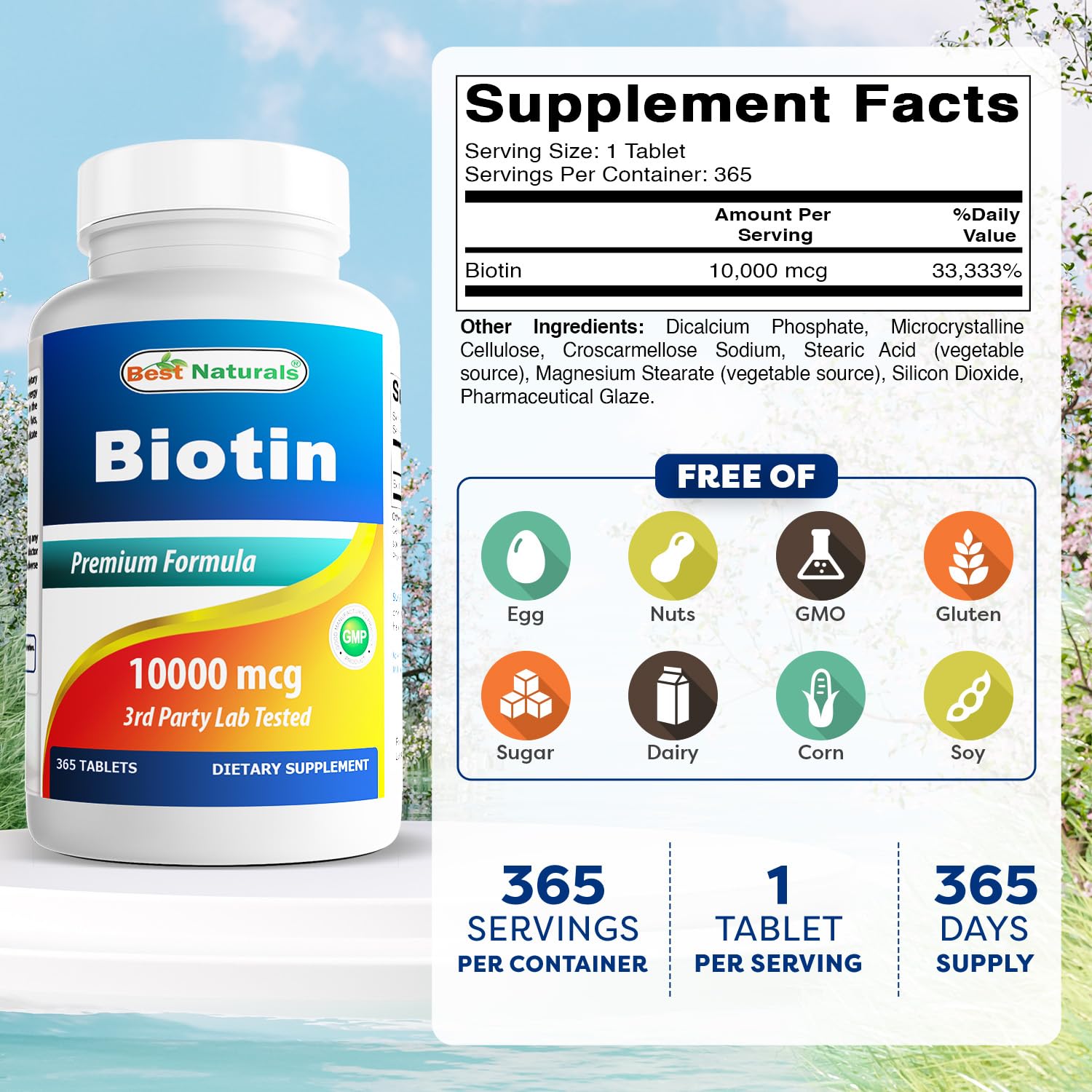 Best Naturals Biotin 10,000 mcg bottle side view