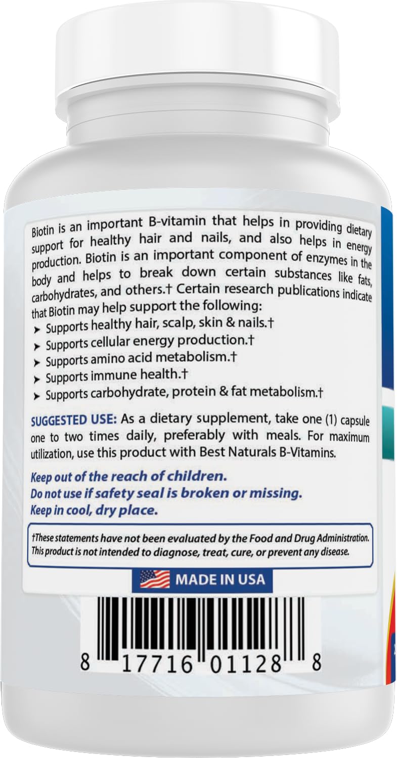 Best Naturals Biotin 10,000 mcg capsules in hand