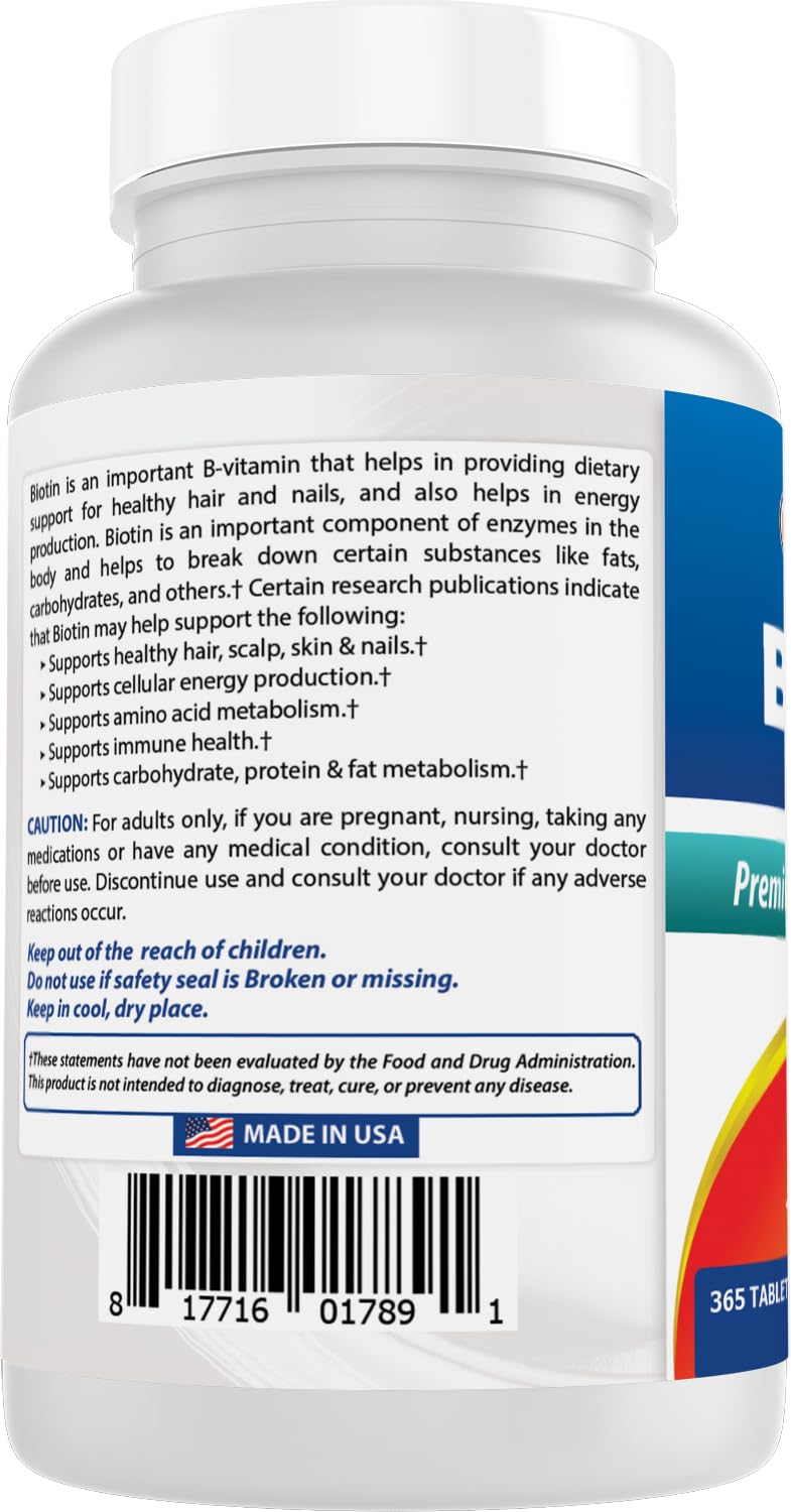 Best Naturals Biotin 10,000 mcg tablets scattered