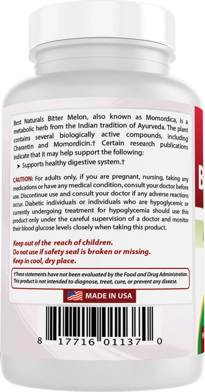 Best Naturals Bitter Melon Capsules 500mg with a measuring spoon