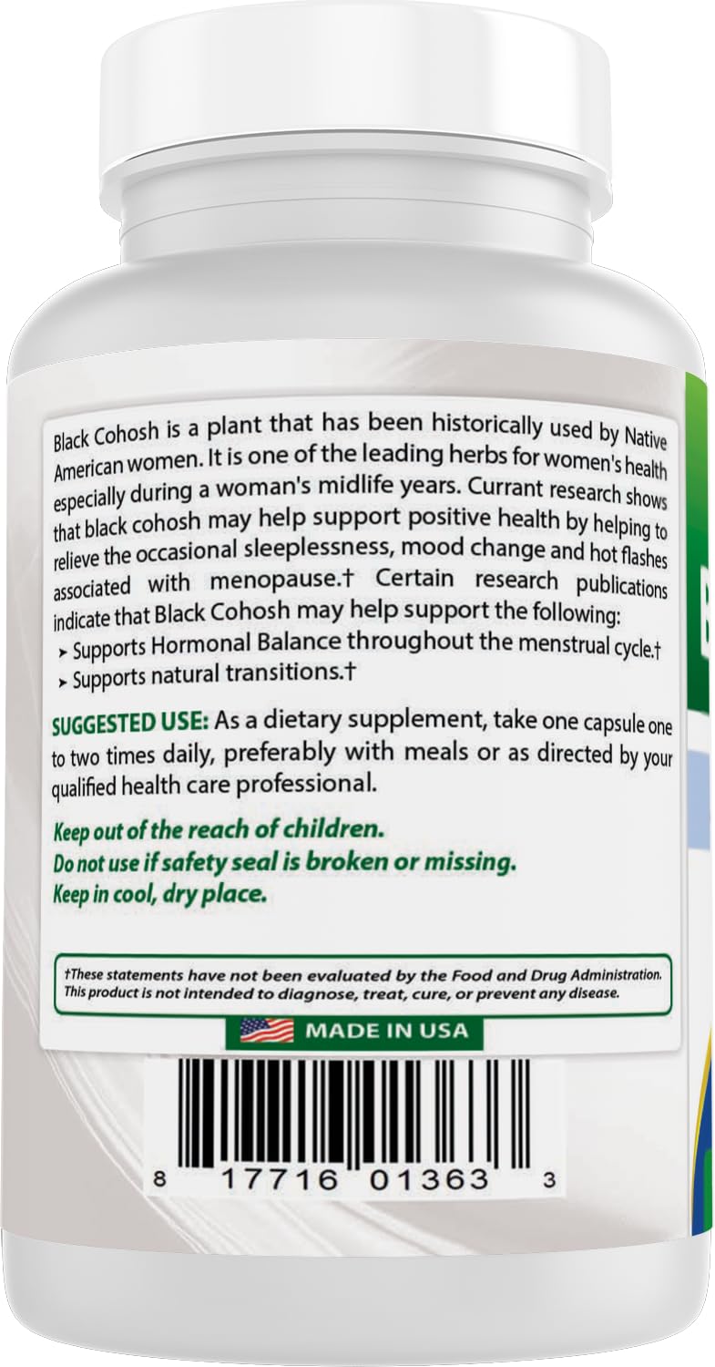 Best Naturals Black Cohosh 120 capsules displayed in a bowl