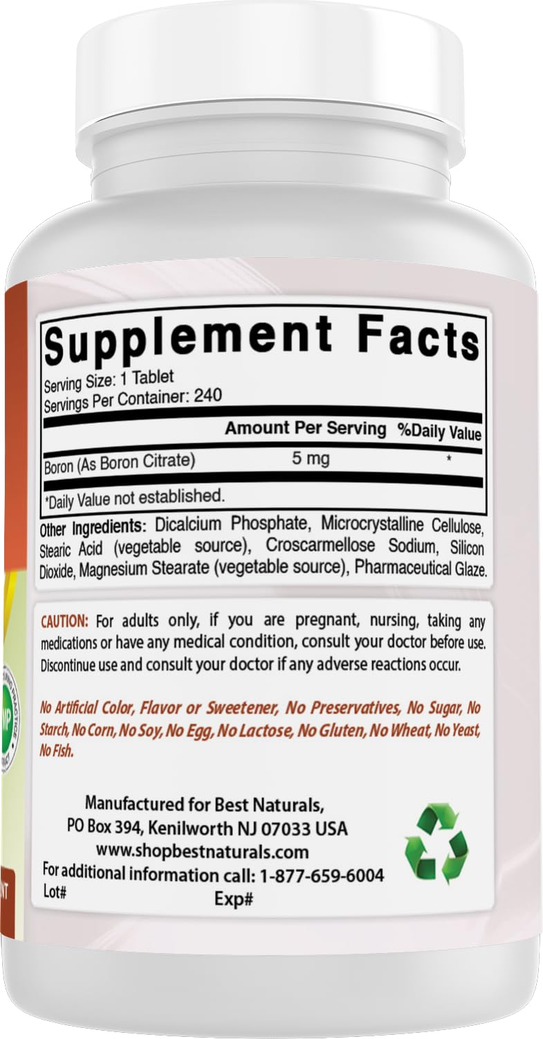 Best Naturals Boron Supplement bottle with background