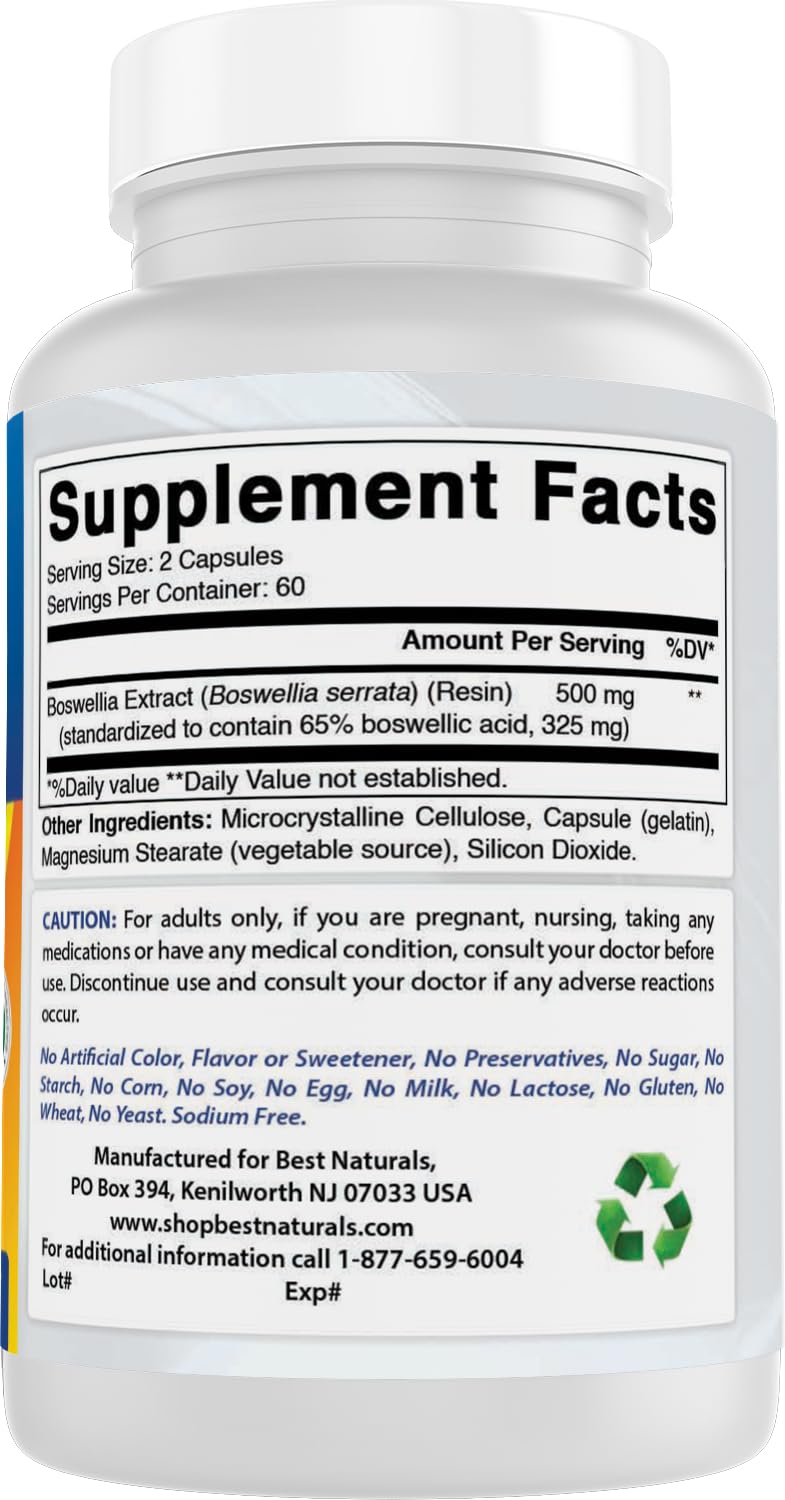 Best Naturals Boswellia Capsules 250mg on a wooden table