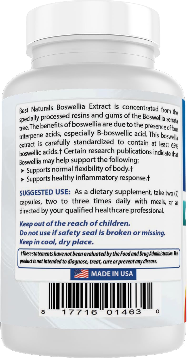 Best Naturals Boswellia Capsules 250mg with natural background