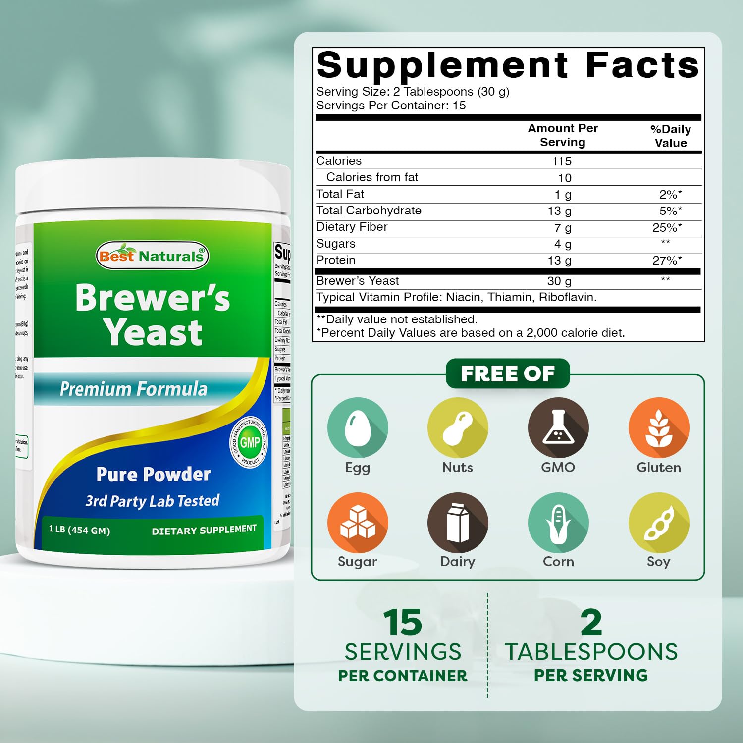 Best Naturals Brewer's Yeast Powder 454g back view