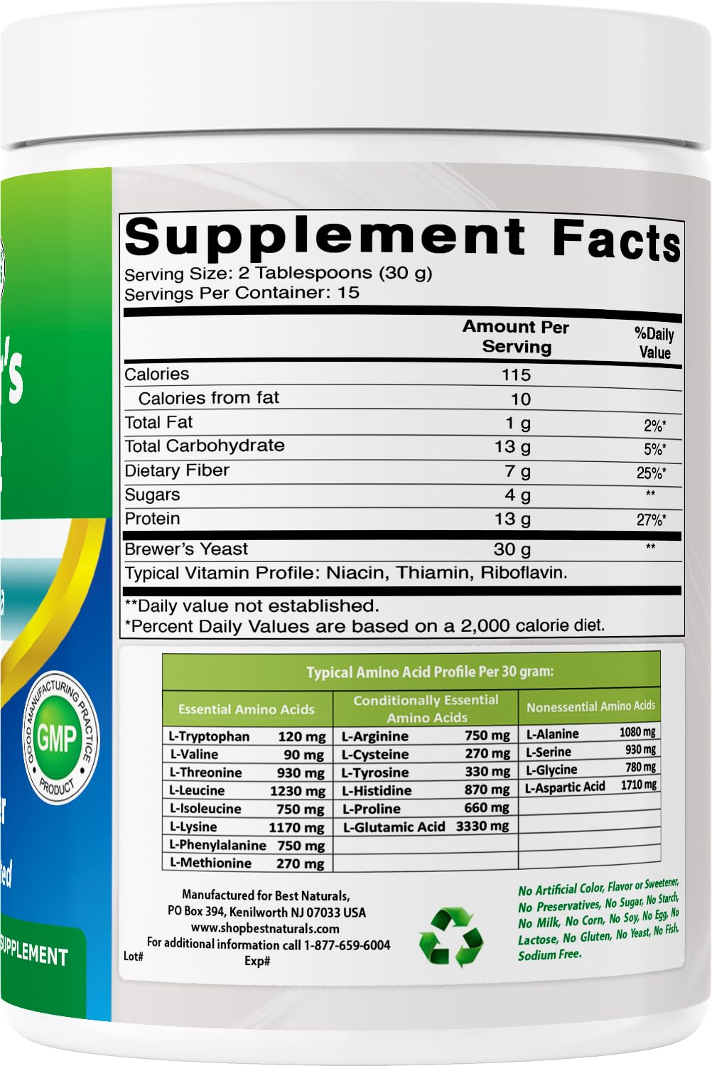 Best Naturals Brewer's Yeast Powder 454g nutritional information