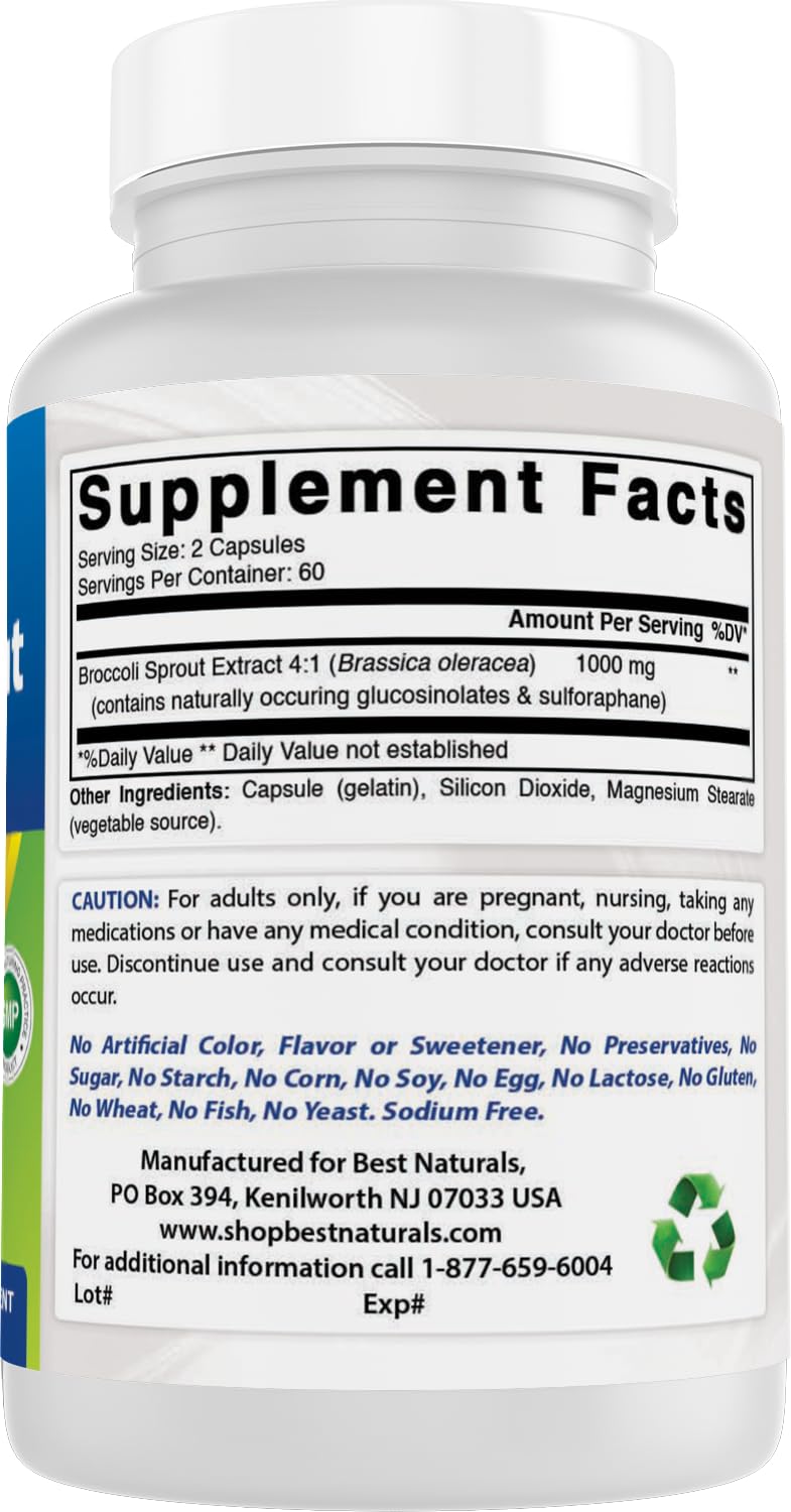 Best Naturals Broccoli Sprout Extract Capsules 1000mg with a measuring spoon