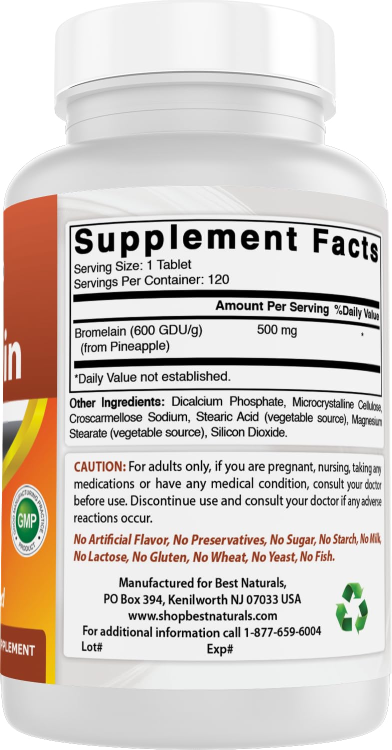 Best Naturals Bromelain Supplement 500mg ingredients list