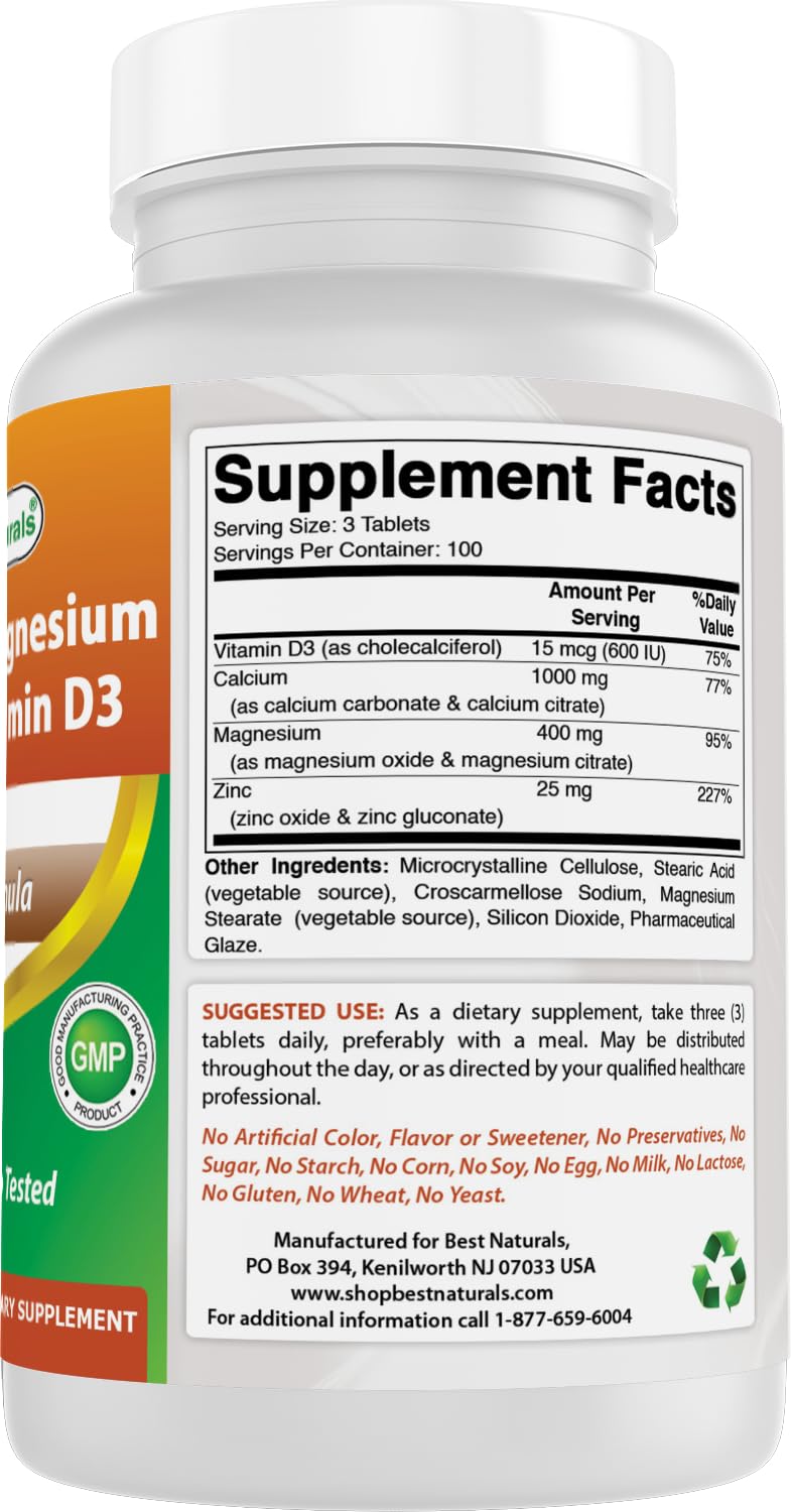 Best Naturals Cal Mag Zinc with D3 Tablets close-up of tablets