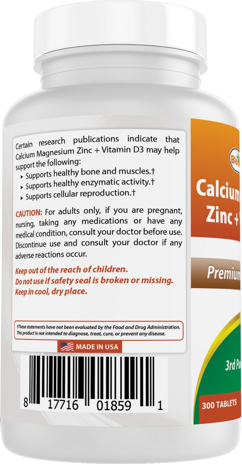 Best Naturals Cal Mag Zinc with D3 Tablets on a wooden table
