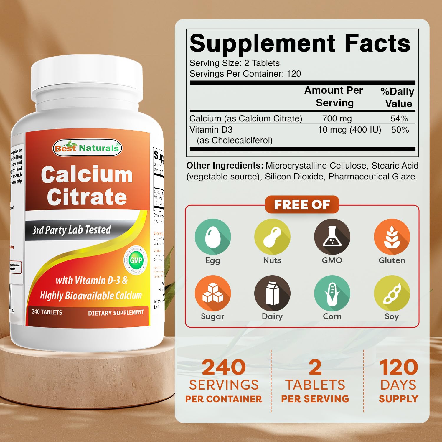 Best Naturals Calcium Citrate bottle label detail