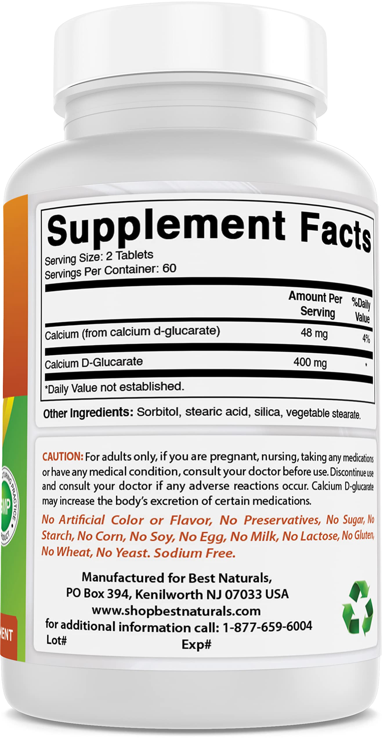 Best Naturals Calcium D-Glucarate packaging and bottle