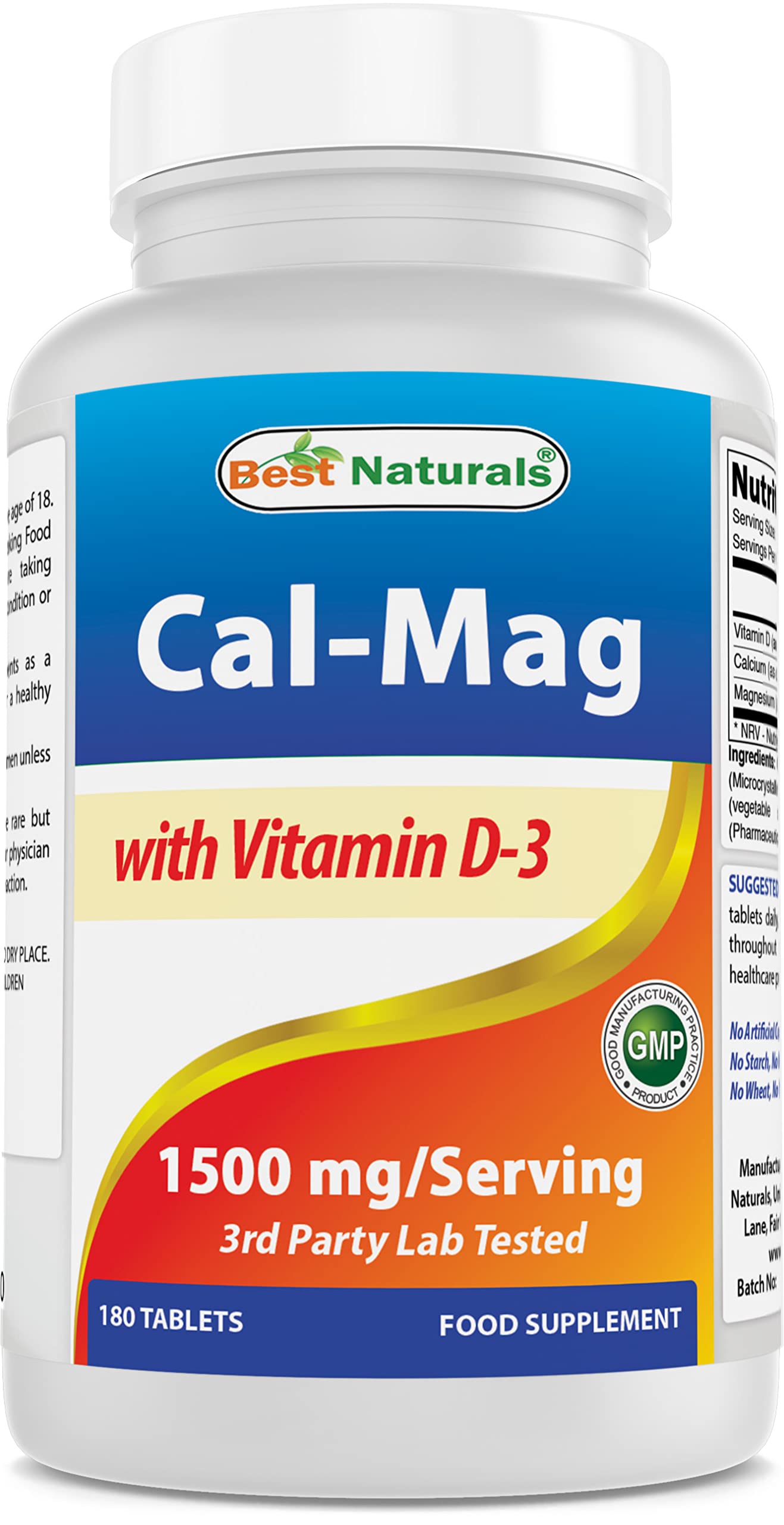 Best Naturals Calcium Magnesium Supplement 180 tablets front view