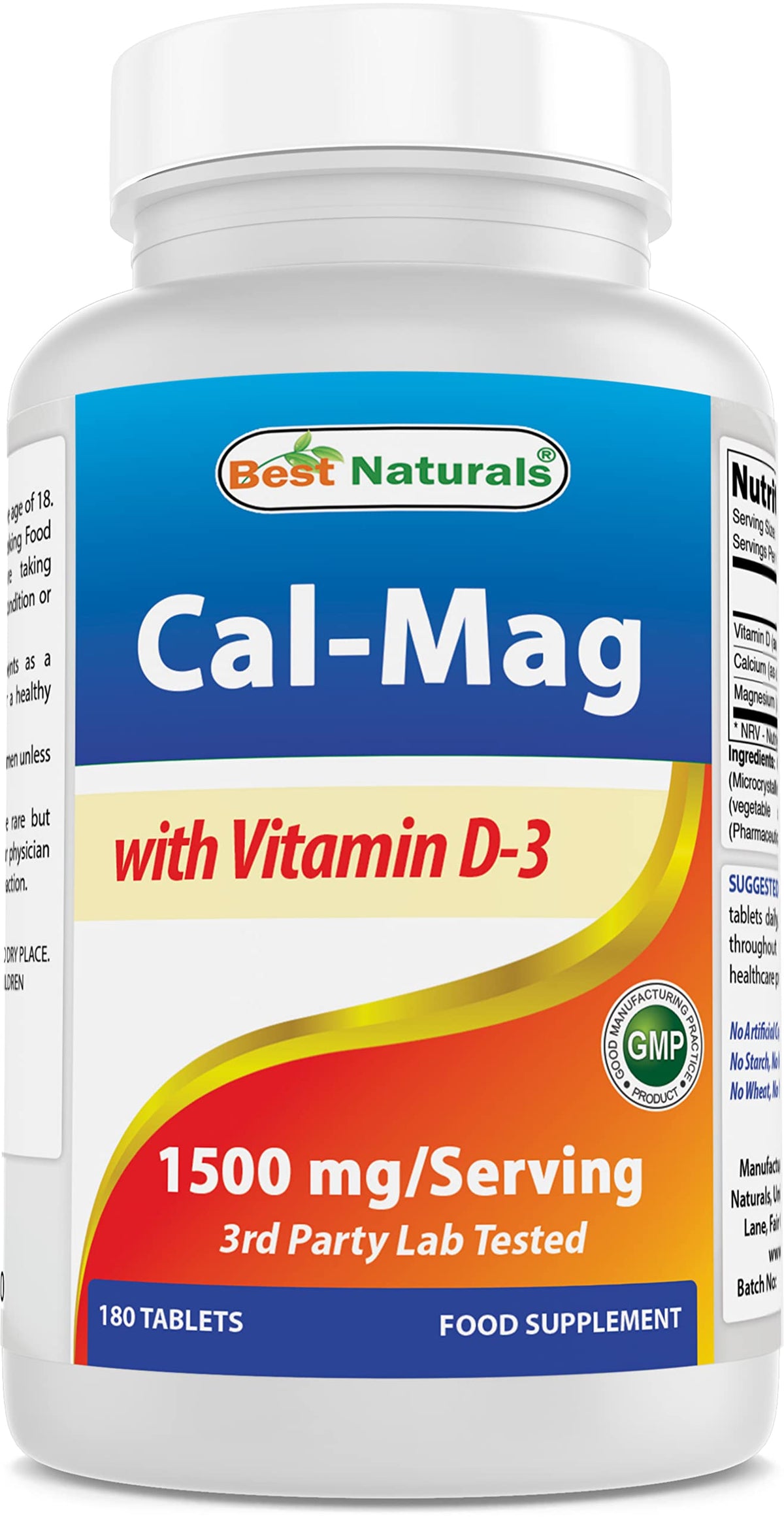 Best Naturals Calcium Magnesium Supplement 180 tablets front view